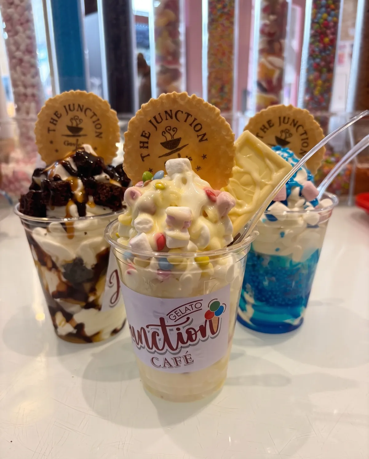 Three sundaes in Junction Café cups