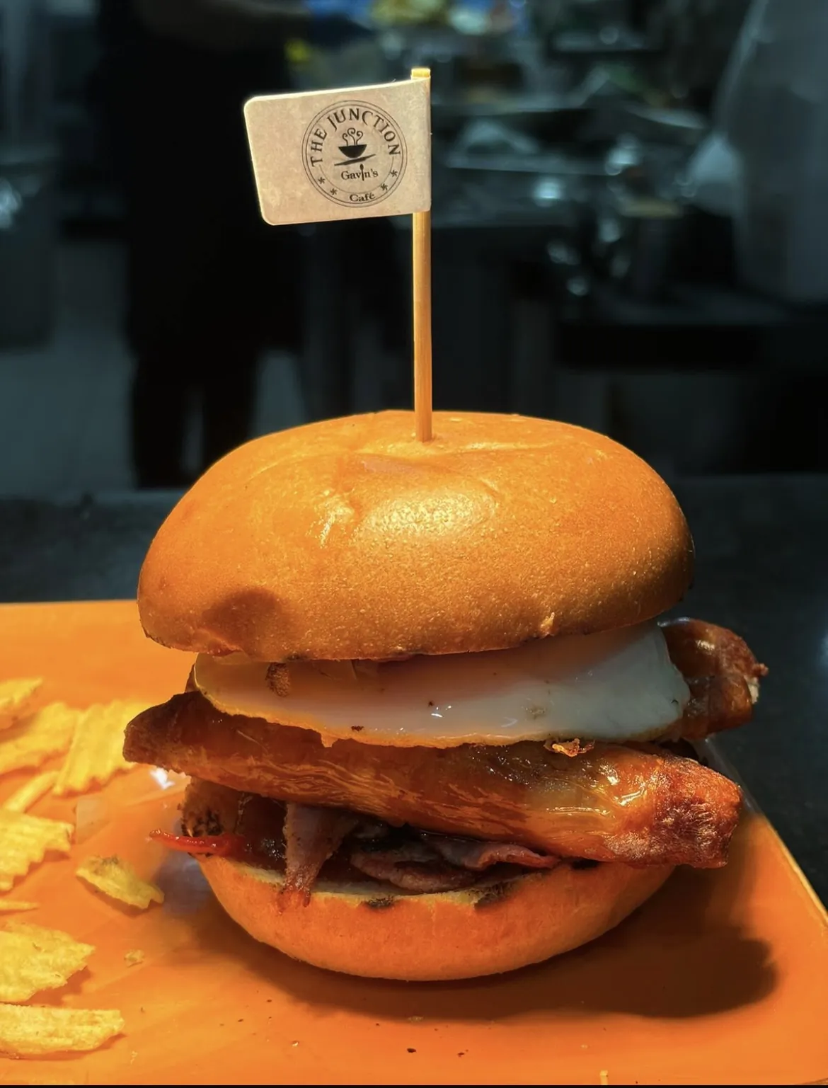 Burger with bacon and a fried egg