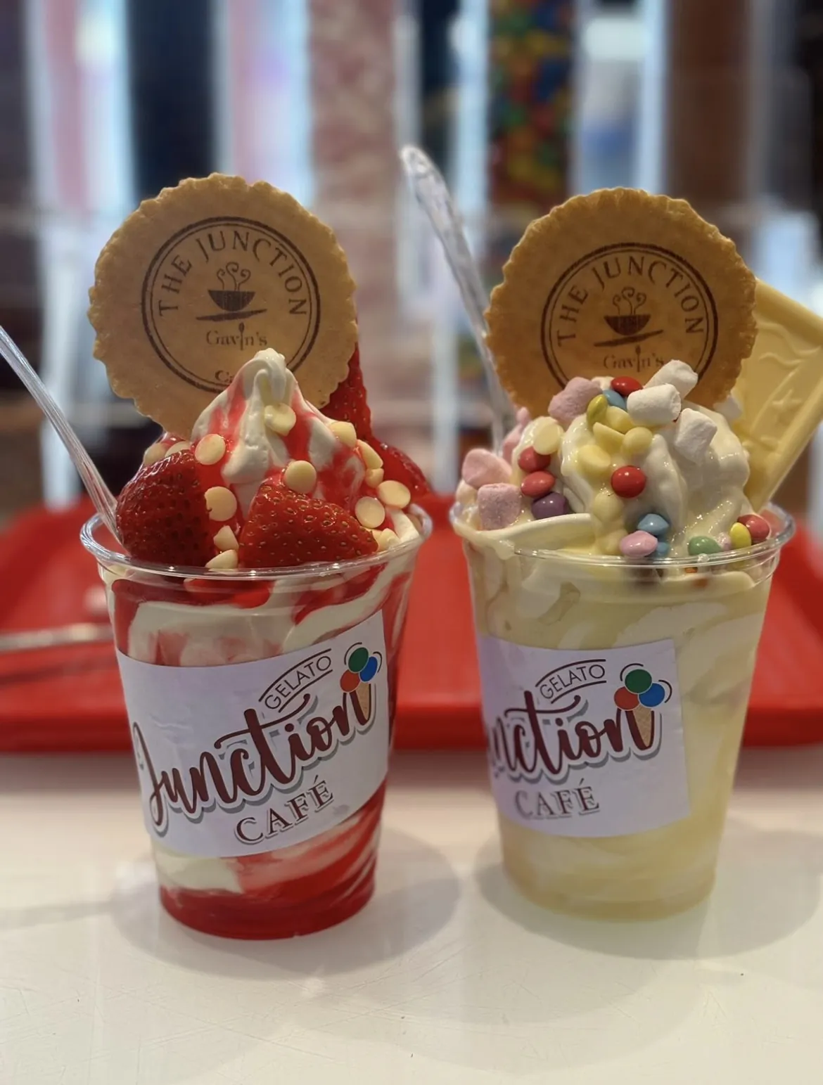 Two whippy sundaes in Junction Café cups