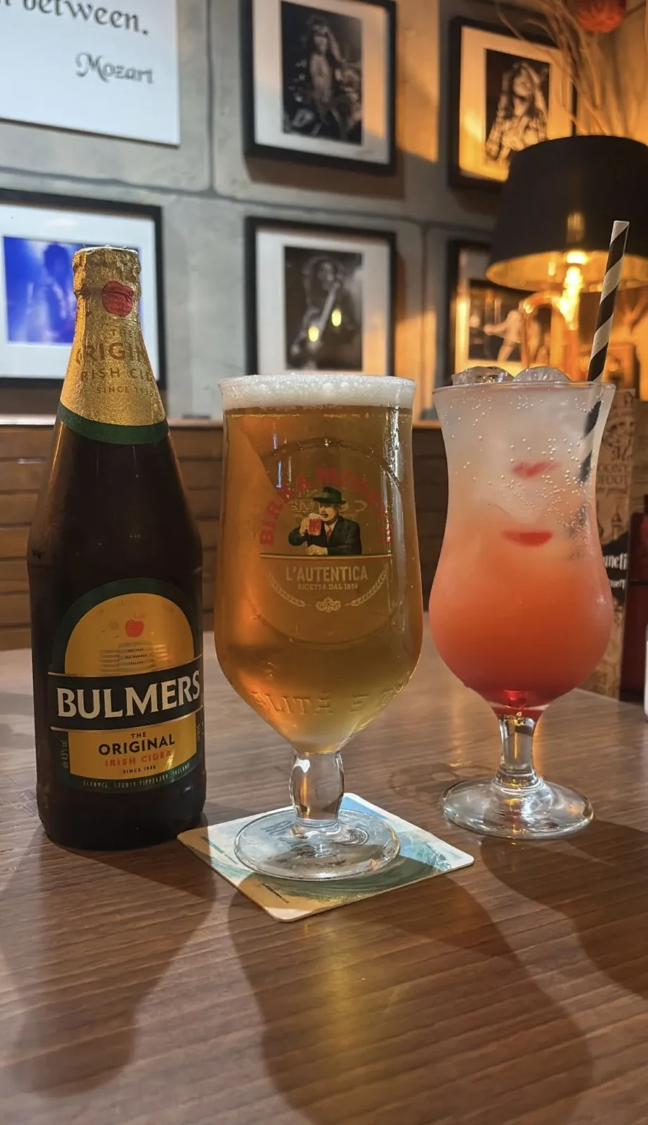 A bottle of Bulmers, a pint and a cocktail