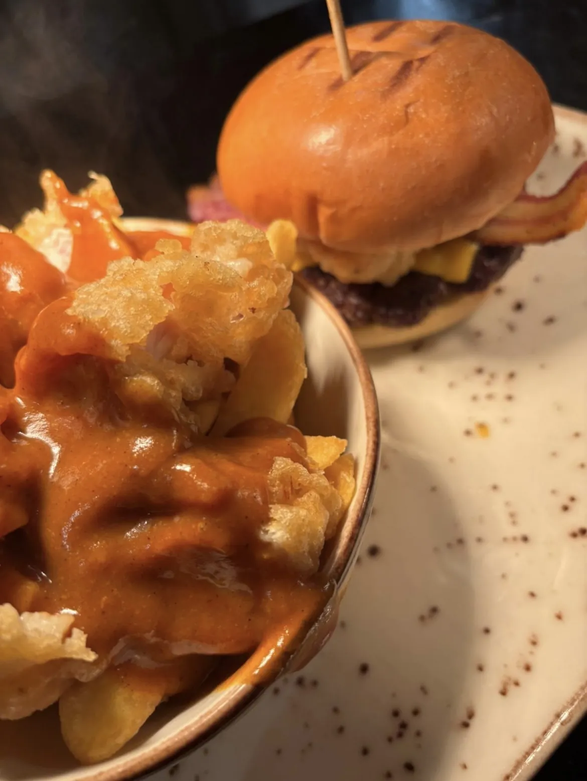 Burger with loaded fries