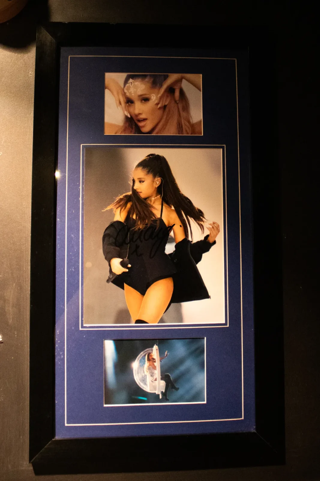 A triple frame of Ariana Grande photographs.