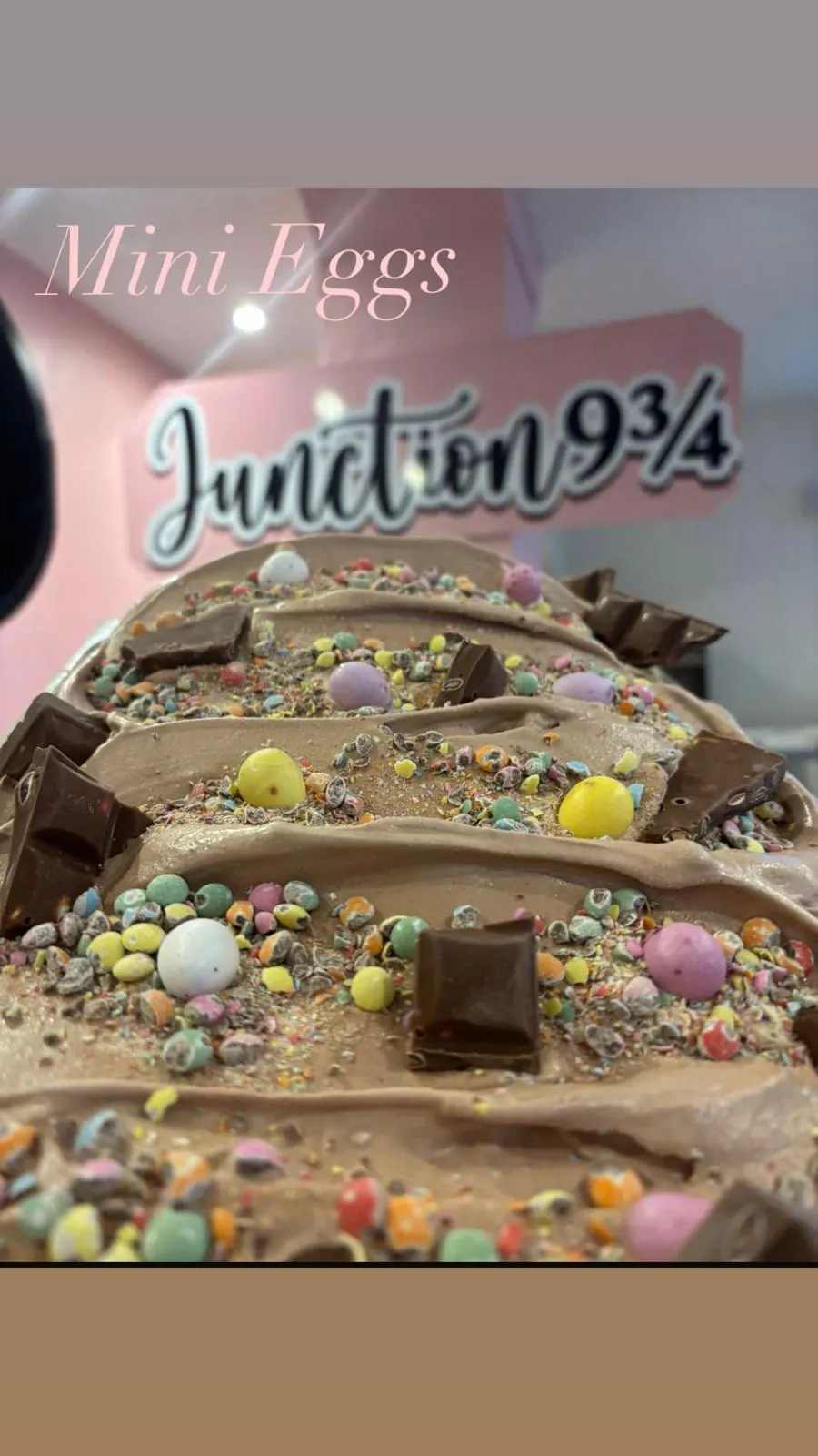 Mini Eggs gelato in the counter tray