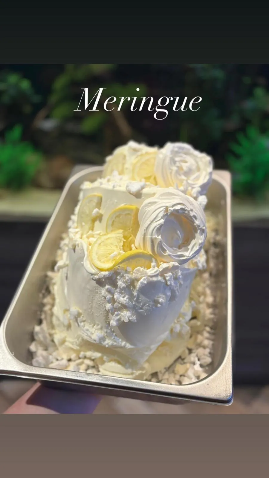 Meringue gelato in the counter tray