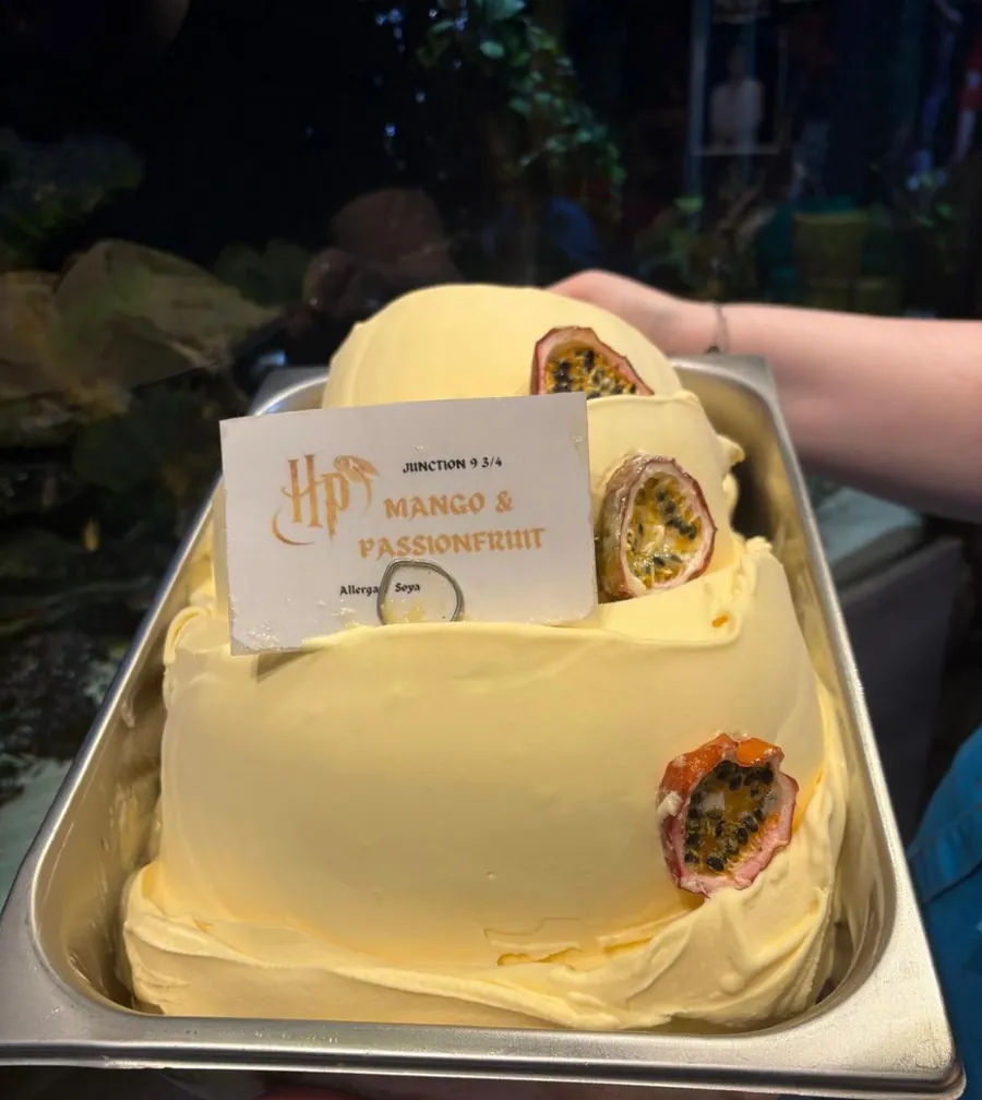Mango & Passionfruit gelato in the counter tray